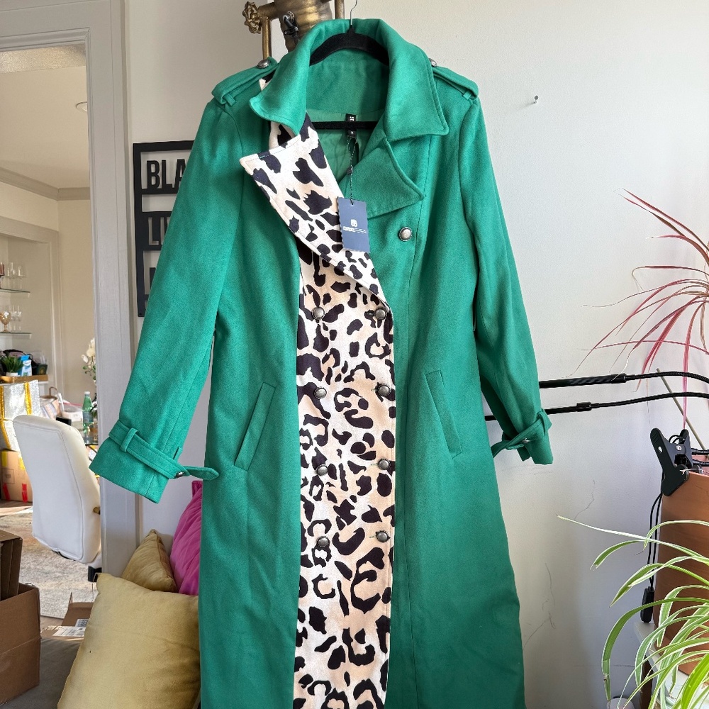 Green Cheetah Long Peacoat